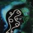 Acrylic painting of a male black head with a tangle string suspended in space by Zulmarie Vélez Acevedo