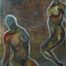 Oil painting of two non-interacting ambiguous human figures in a dark scenery by Kyhan Yael