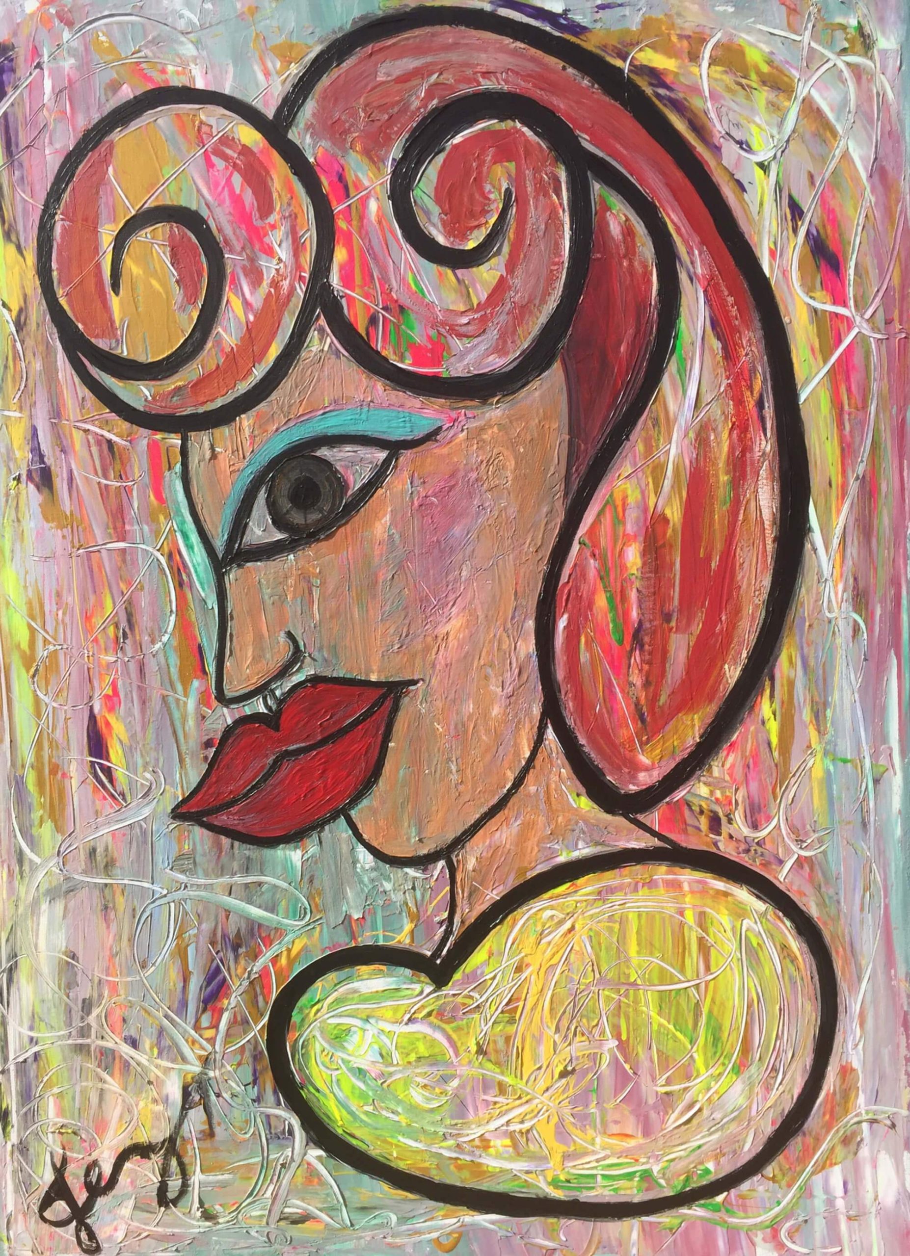 Acrylic abstract painting of a portrait of Anastasia by Jennifer Jiménez