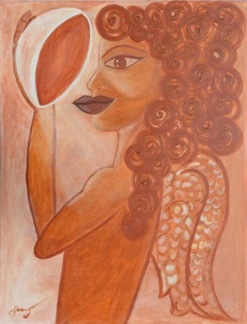 Acrylic painting of the angel of coffee by Jennifer Jiménez
