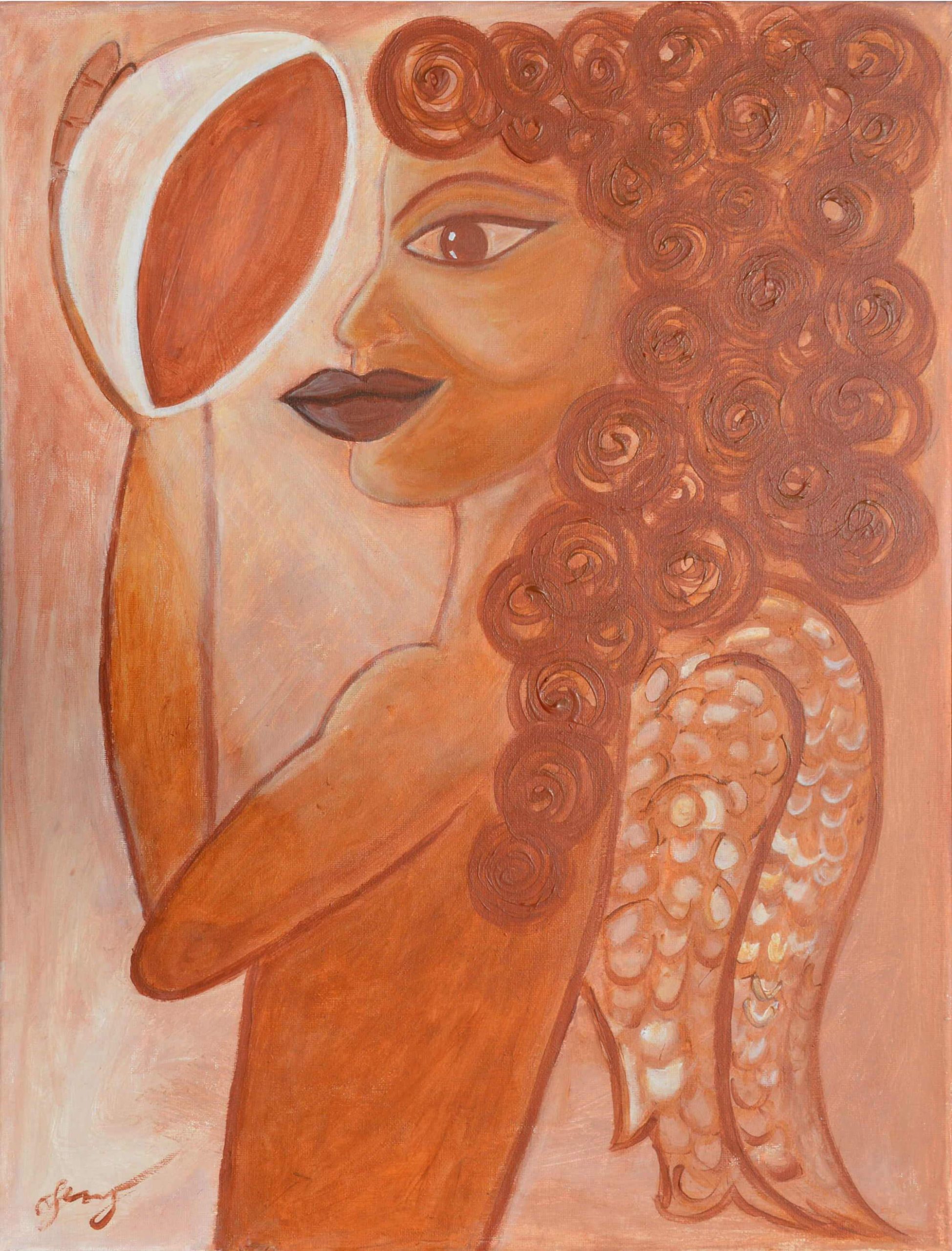 Acrylic painting of the angel of coffee by Jennifer Jiménez