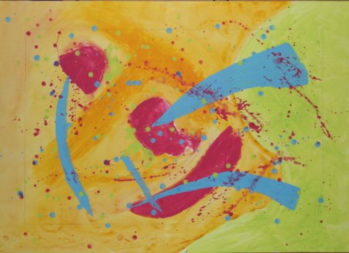 Acrylic painting of semiotic expressionism about bloom after doom by Kevo