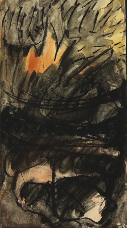 Abstract drawing with gouache and carbon about search for energy by Diógenes Ballester.