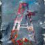 Acrylic painting of red and white stepladder with gray scale background as metaphor of ascending by Ludwig Medina