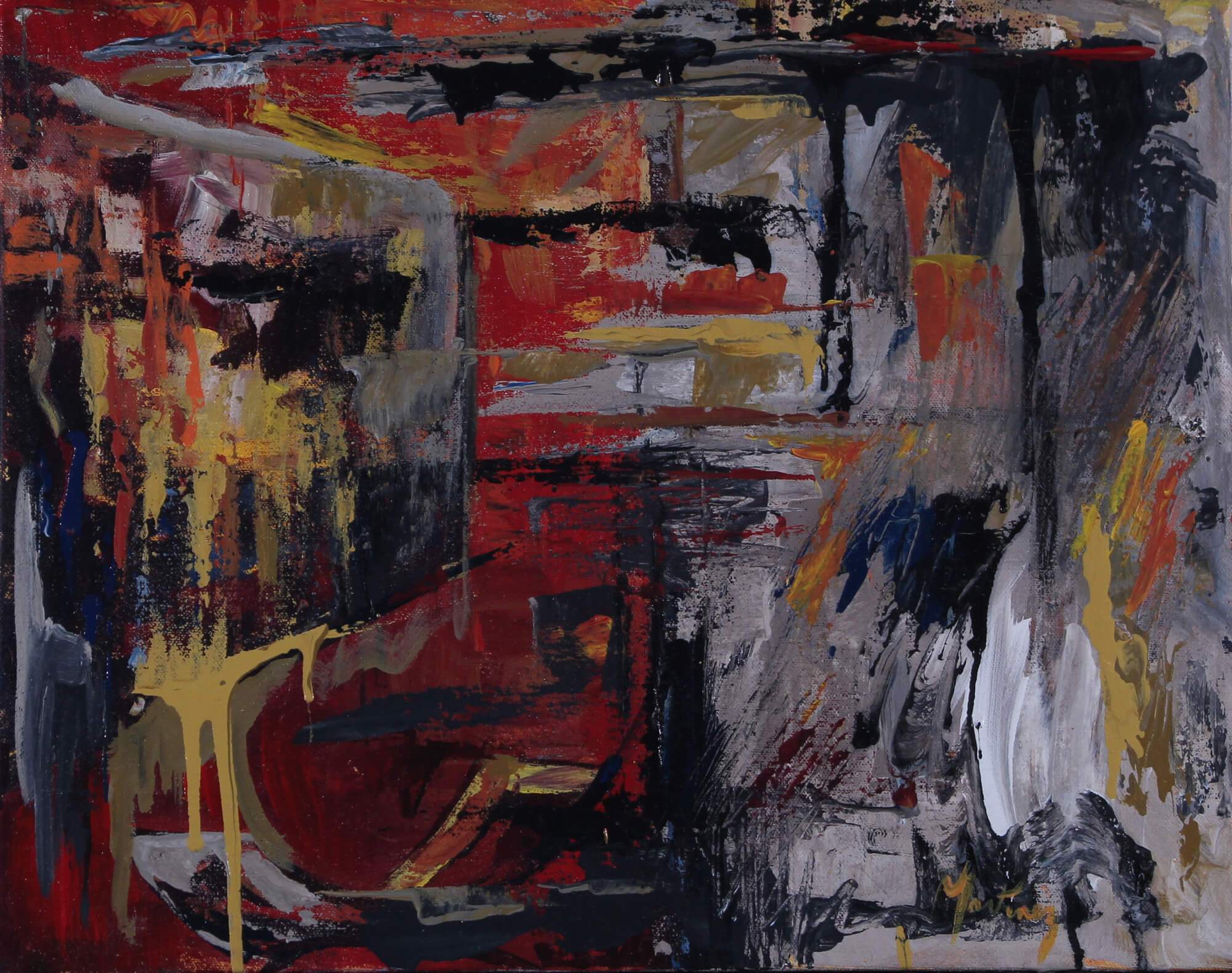 Abstract acrylic painting of brush strokes of red