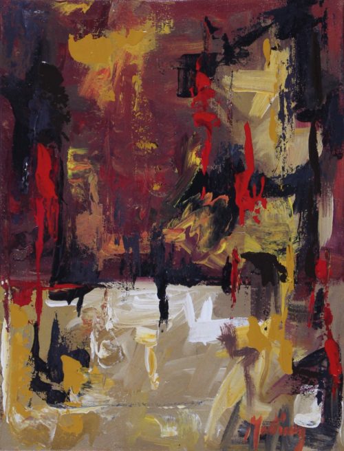 Abstract acrylic painting of brush strokes of red