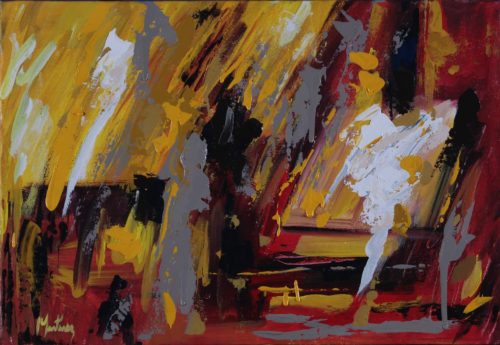 Abstract acrylic painting of brush strokes of red
