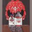 Serigraph print depicting chemotherapy medication as a red devil by Susan Olivera