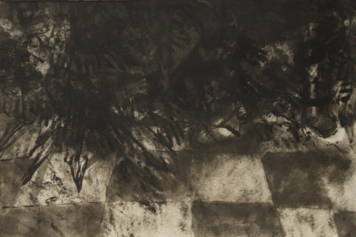 Drawing with carbon and encaustic about spiritual fluids by Diógenes Ballester.