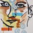 Abstract watercolor painting of multi colored women face by Nichole Ortiz