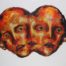 Acrylic abstract painting of red two headed three faces man by Valeria Mercado