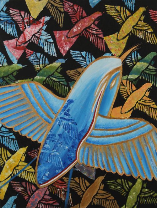 Print of birds flying on black sky by Natalia Torres