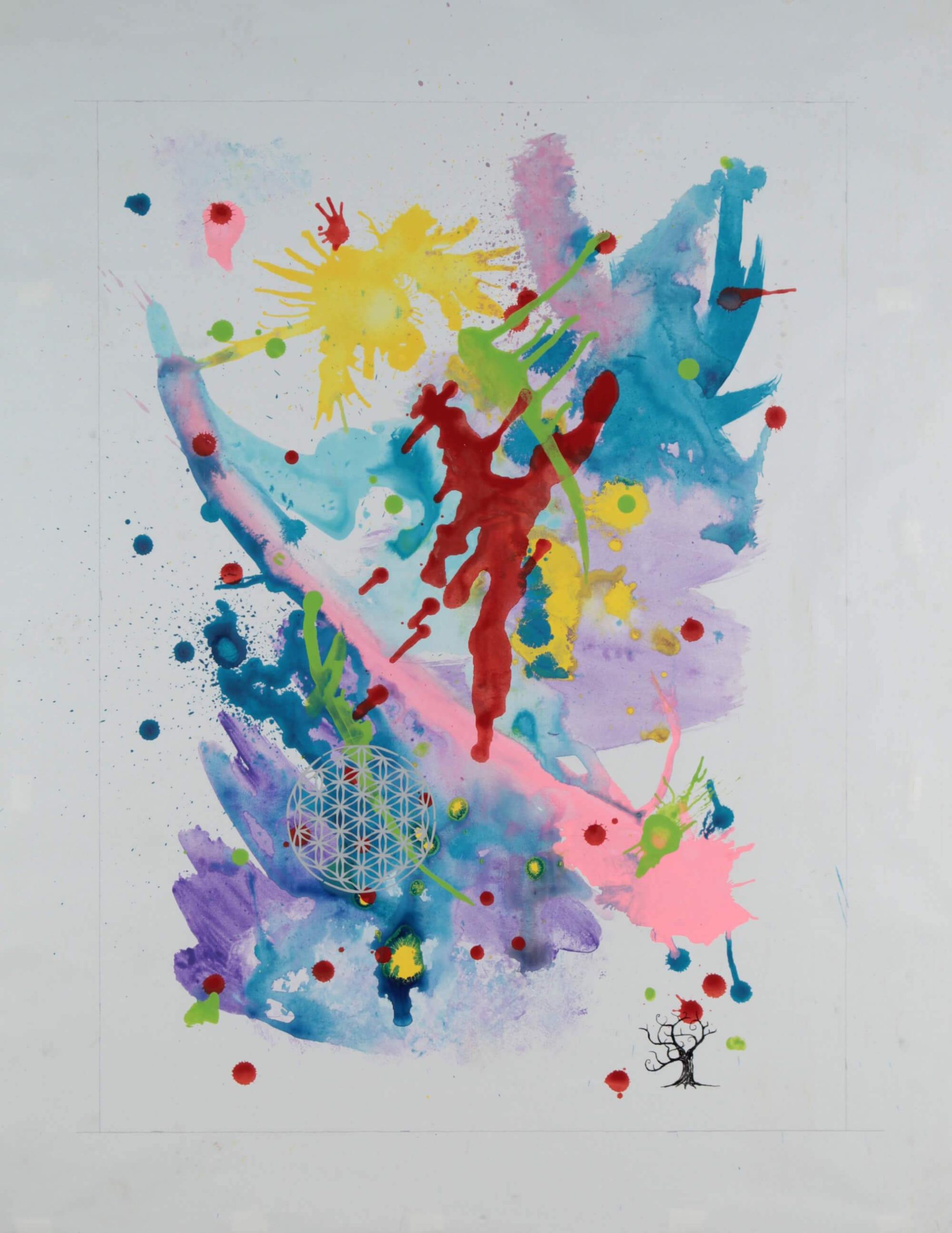 Acrylic painting of semiotic expressionism about flower of life by Kevo