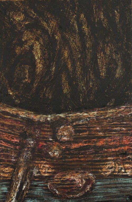 Encaustic painting of abstract representation of the frequency of water and ether by Diógenes Ballester.