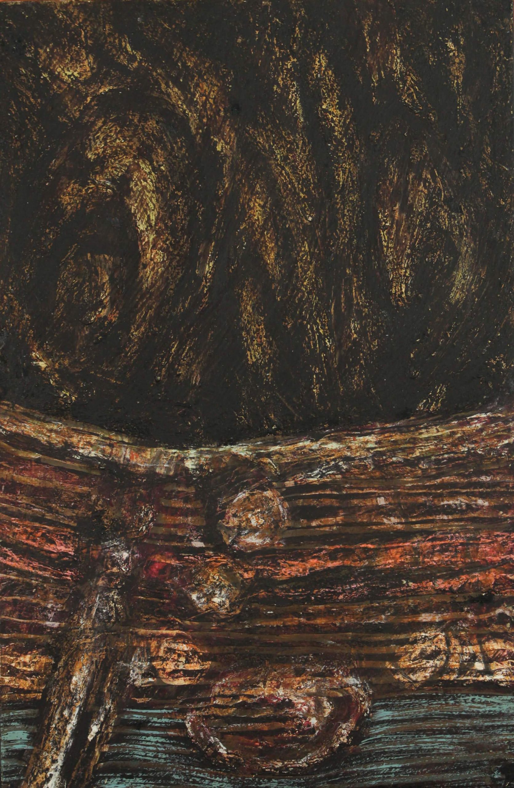 Encaustic painting of abstract representation of the frequency of water and ether by Diógenes Ballester.
