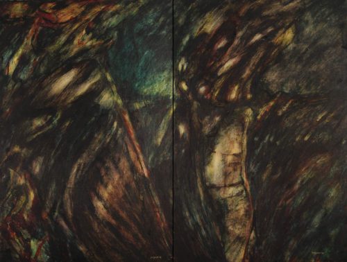 Encaustic painting about the Indian and the lost spirit by Diógenes Ballester.