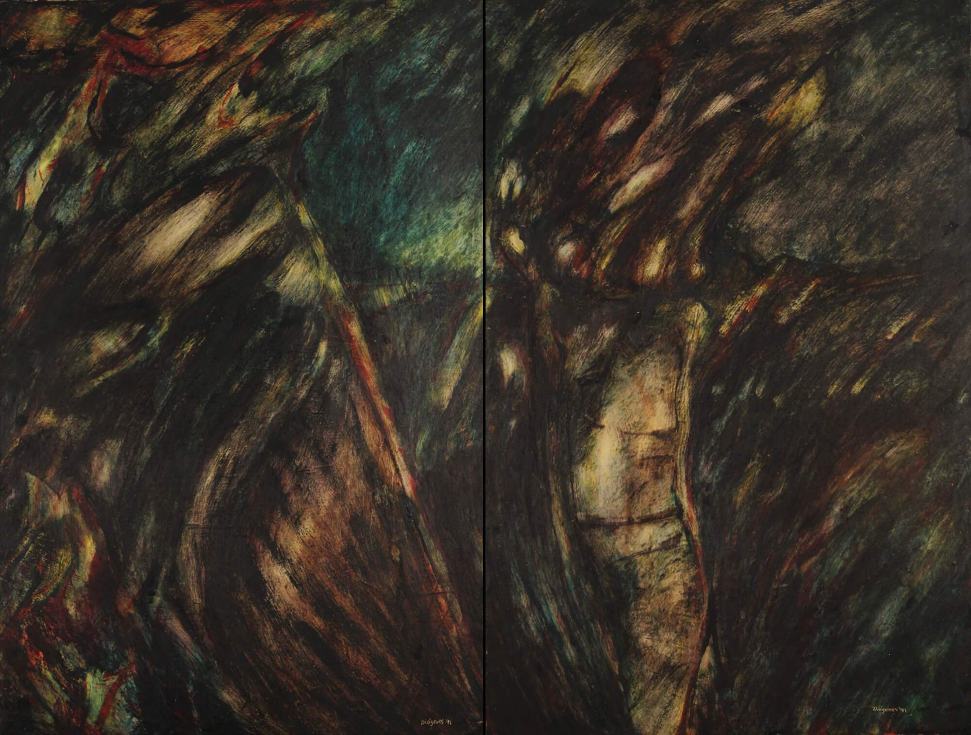 Encaustic painting about the Indian and the lost spirit by Diógenes Ballester.