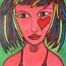 Acrylic painting of portrait of innocent female child with hair tie by Jennifer Jiménez