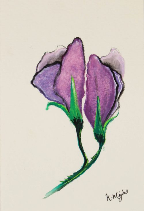 Watercolor painting of purple flower by Kevin Mejías