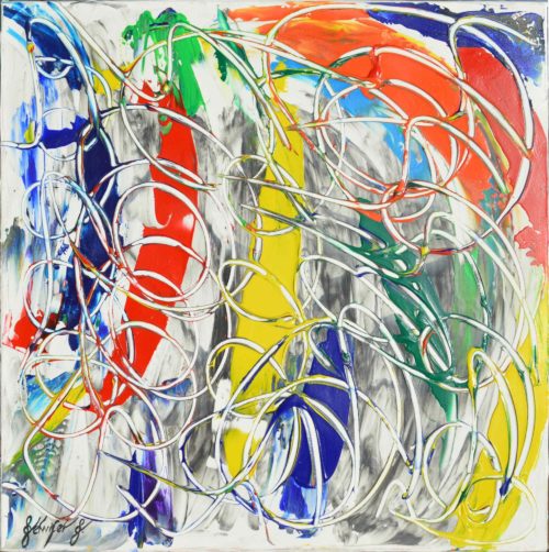 Abstract acrylic painting of kinder voyage by Jennifer Jiménez