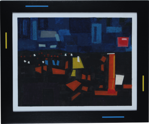 Abstract oil bar painting about the pockets of electrical energy restoration after hurricane Maria by Ludwig Medina