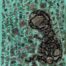 Mixed media of rocks forming and embryo over fluorescent paste by Zulmarie Vélez Acevedo
