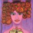 Acrylic painting of portrait of female with four crowns and a dragonfly by Jennifer Jiménez