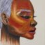 Prismacolor drawing of black woman head with white hair by Nichole Ortiz