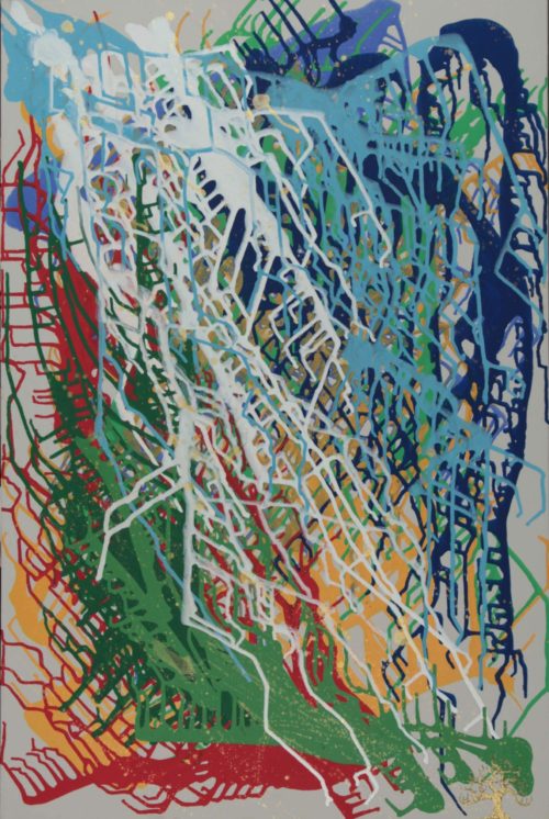 Acrylic painting of semiotic expressionism about obedience and nature by Kevo