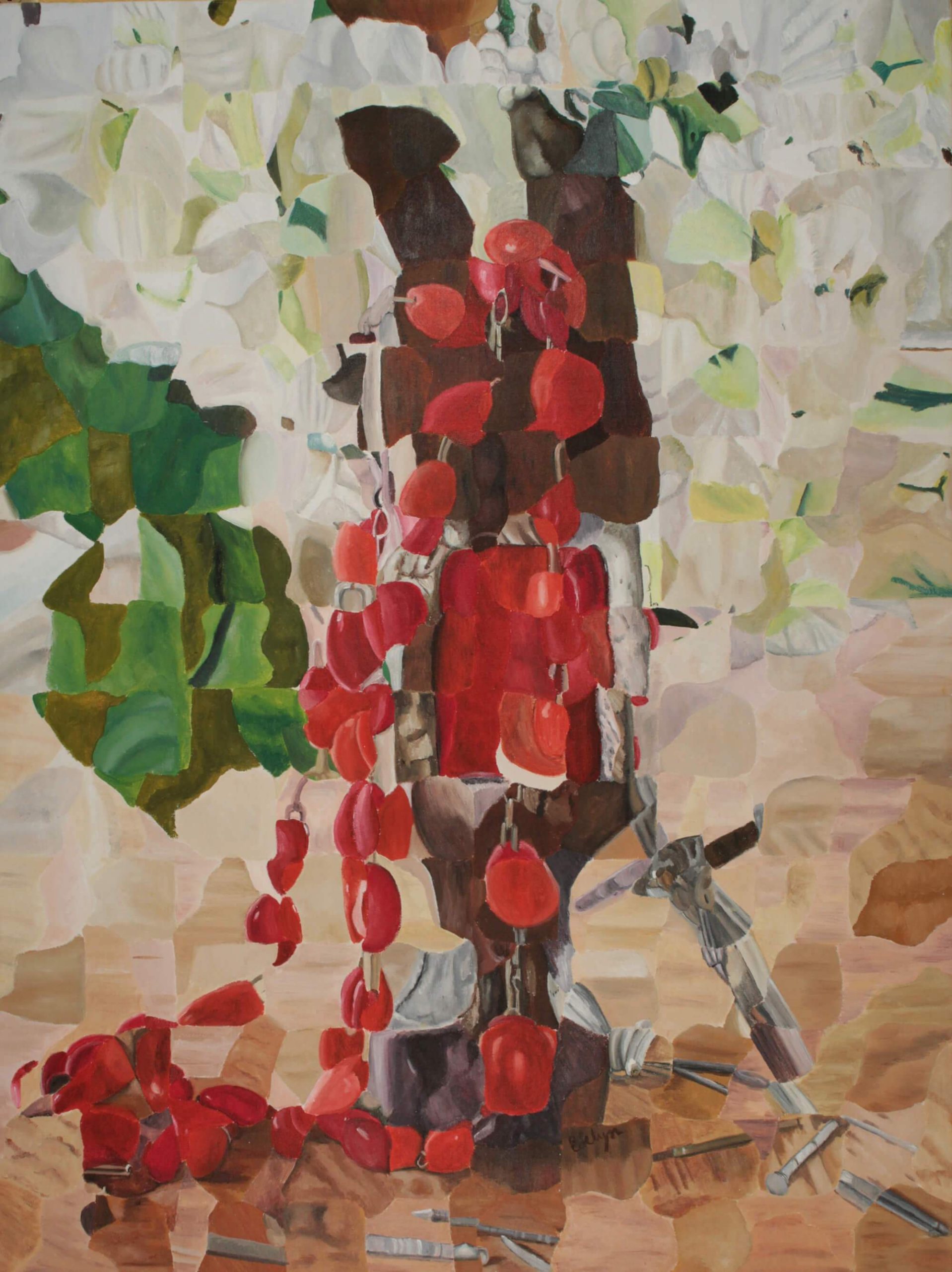 Abstract acrylic painting of red Rosary