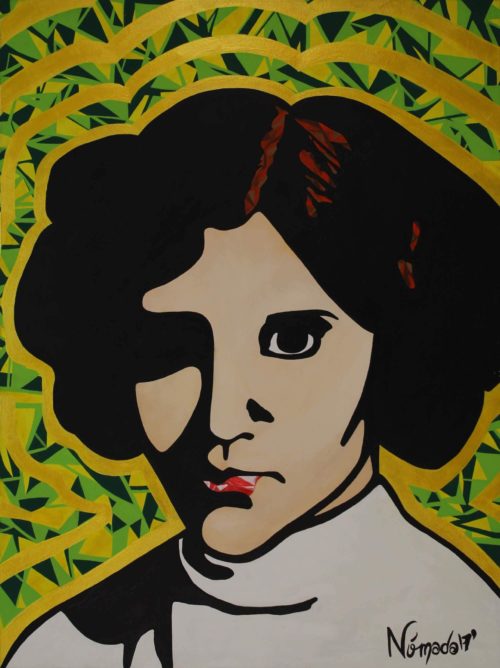 Acrylic painting of portrait of Princess Leia by Nómada