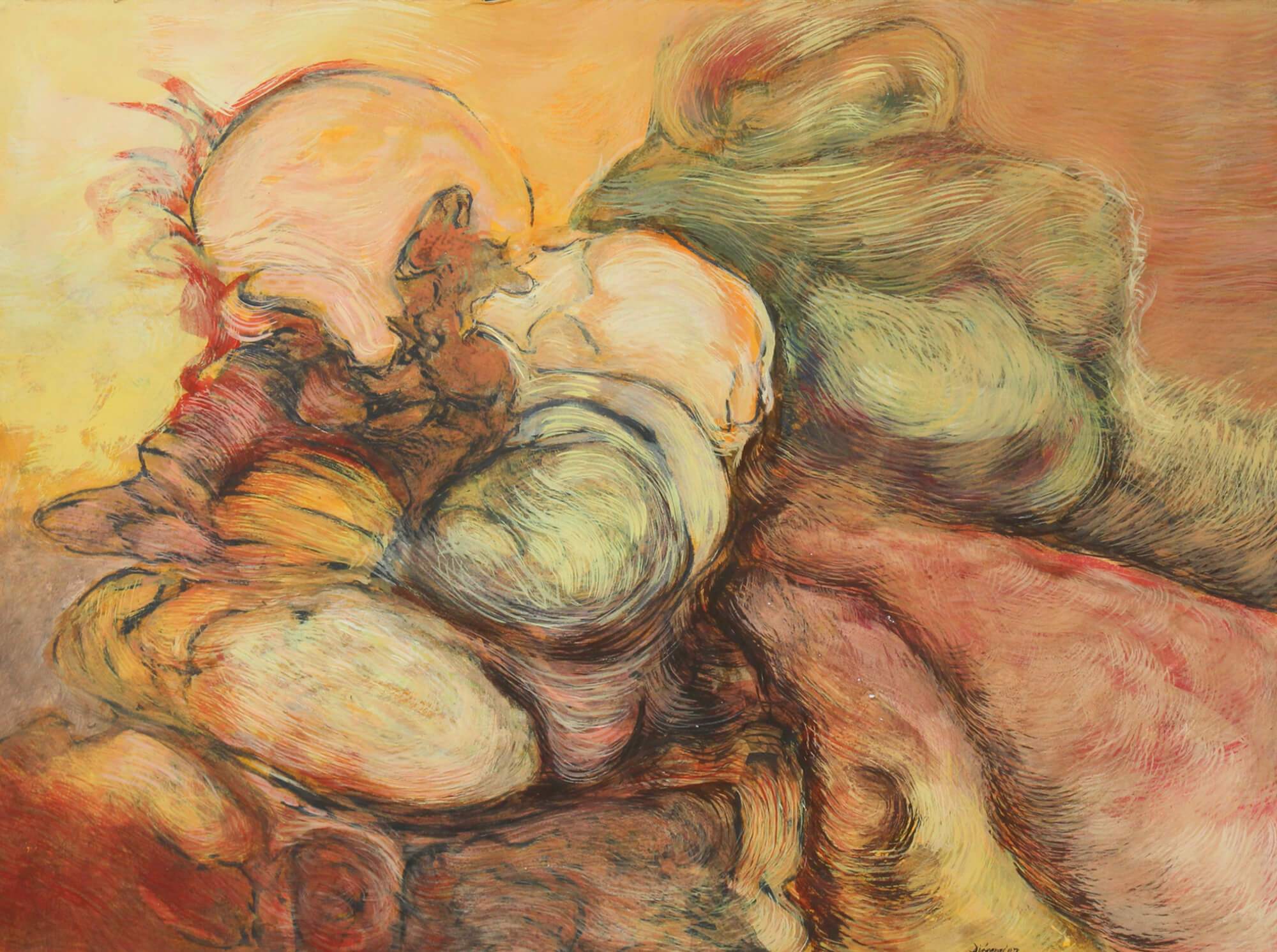 Gouache painting of abstract representation of realization by Diógenes Ballester.
