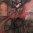 Encaustic drawing of abstract representation of spiritual rebozo by Diógenes Ballester.