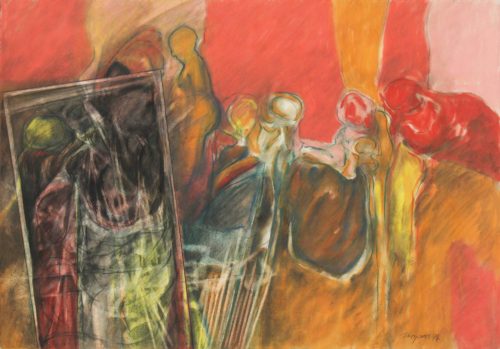 Prismacolor and graphite drawing about searching for the truth by Diógenes Ballester.