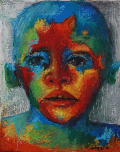 Acrylic painting of torso of multi color boy by Valeria Mercado