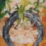 Abstract acrylic painting of horseshoe with living plants necklace as talisman by Evelyn Cardona