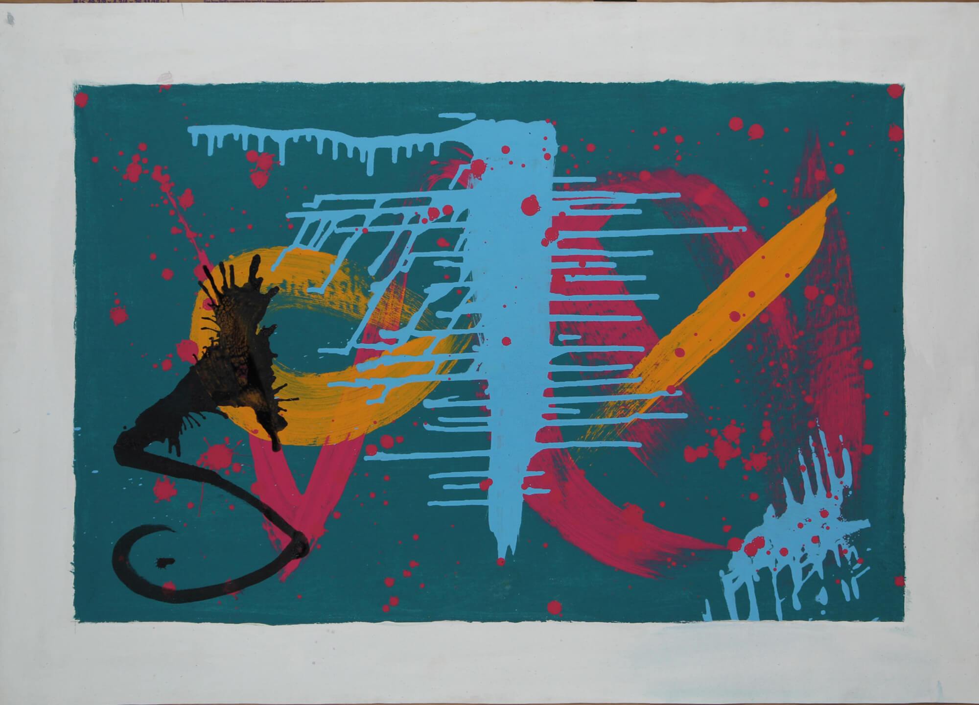 Acrylic painting of semiotic expressionism about ancient mask by Kevo.
