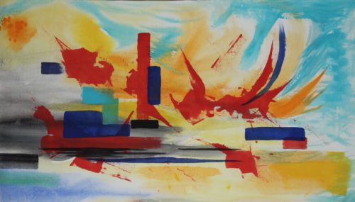 Acrylic painting of semiotic expressionism about obsolete cities by Kevo.