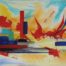 Acrylic painting of semiotic expressionism about obsolete cities by Kevo.