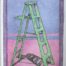 Chalk pastel and pencil painting of green stepladder with violet and purple background as metaphor of ascending by Ludwig Medina