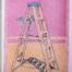 Oilbar and pencil painting of pink stepladder with pink background as metaphor of ascending by Ludwig Medina