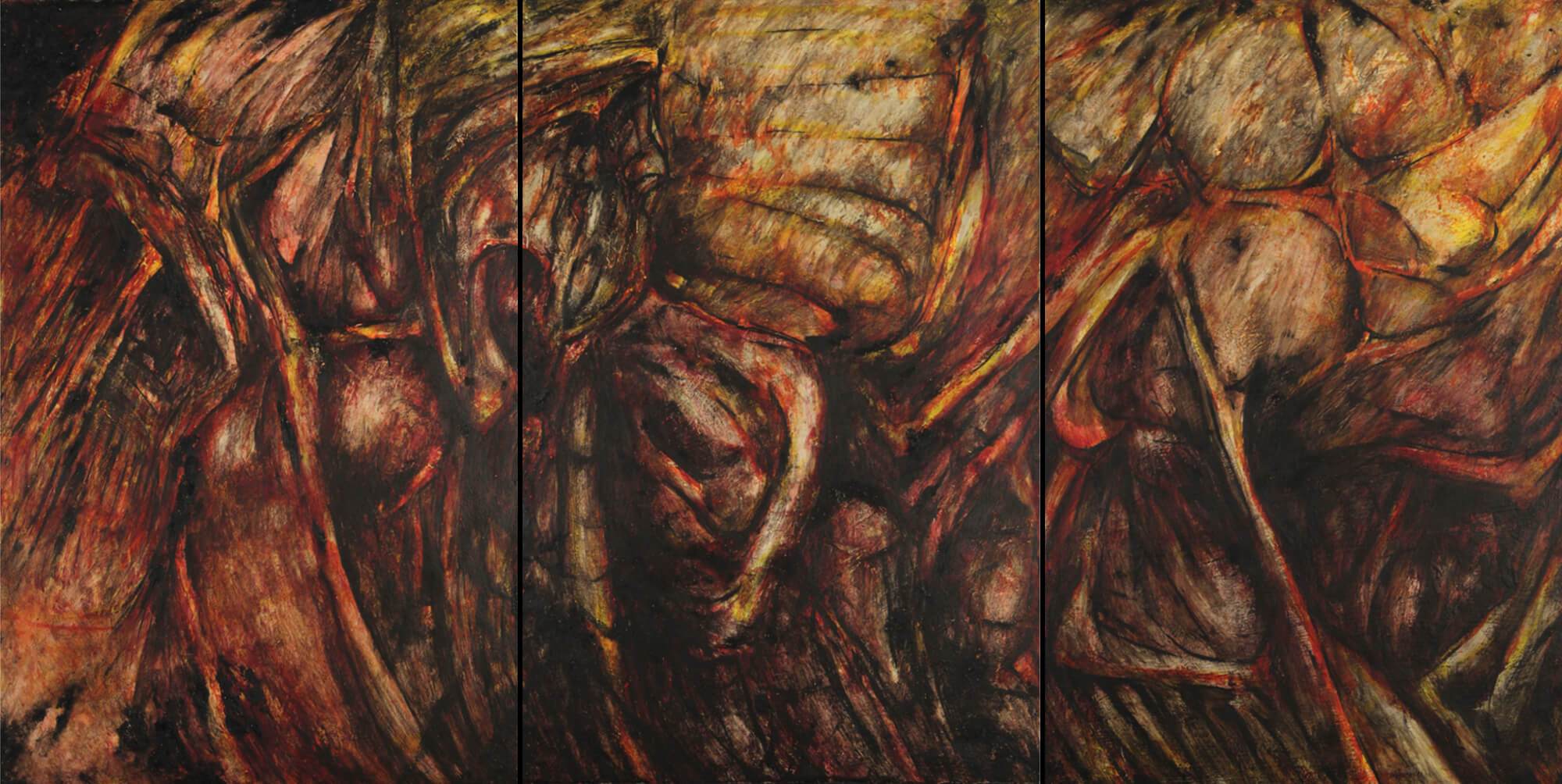 Encaustic painting about the transformation of the internal energy by Diógenes Ballester.