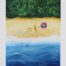 Watercolor painting of two bathers taking a sun bath on the beach sand by Kevin Mejías