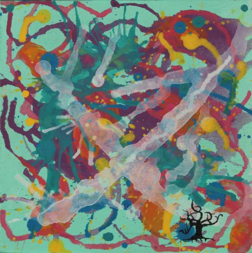 Acrylic painting of semiotic expressionism about universal tree by Kevo.