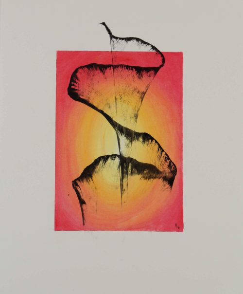 Abstract ink and oil pastel drawing of airborne net with sun on background by Kevin Mejías