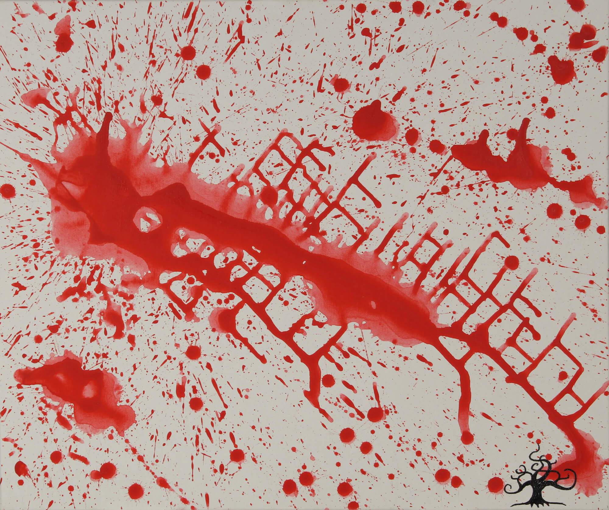 Acrylic painting of semiotic expressionism about war by Kevo.